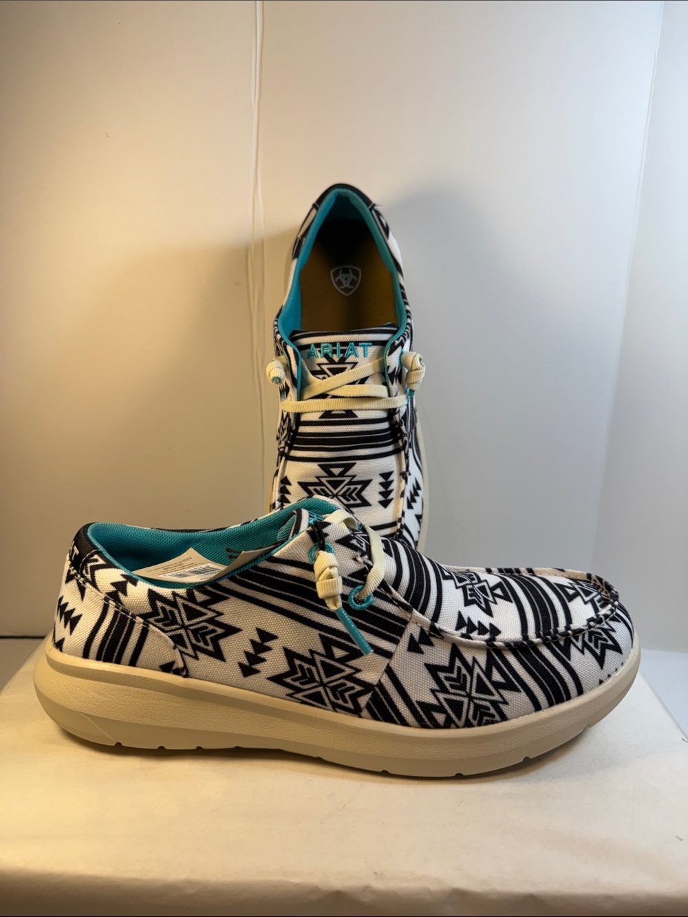 Ariat Women's Black & White Aztec Slip-On Moccasins with Teal Lining